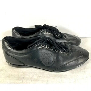 Versace Collection Mens Black Leather Lace Up Casual Sneaker Shoes Size 41